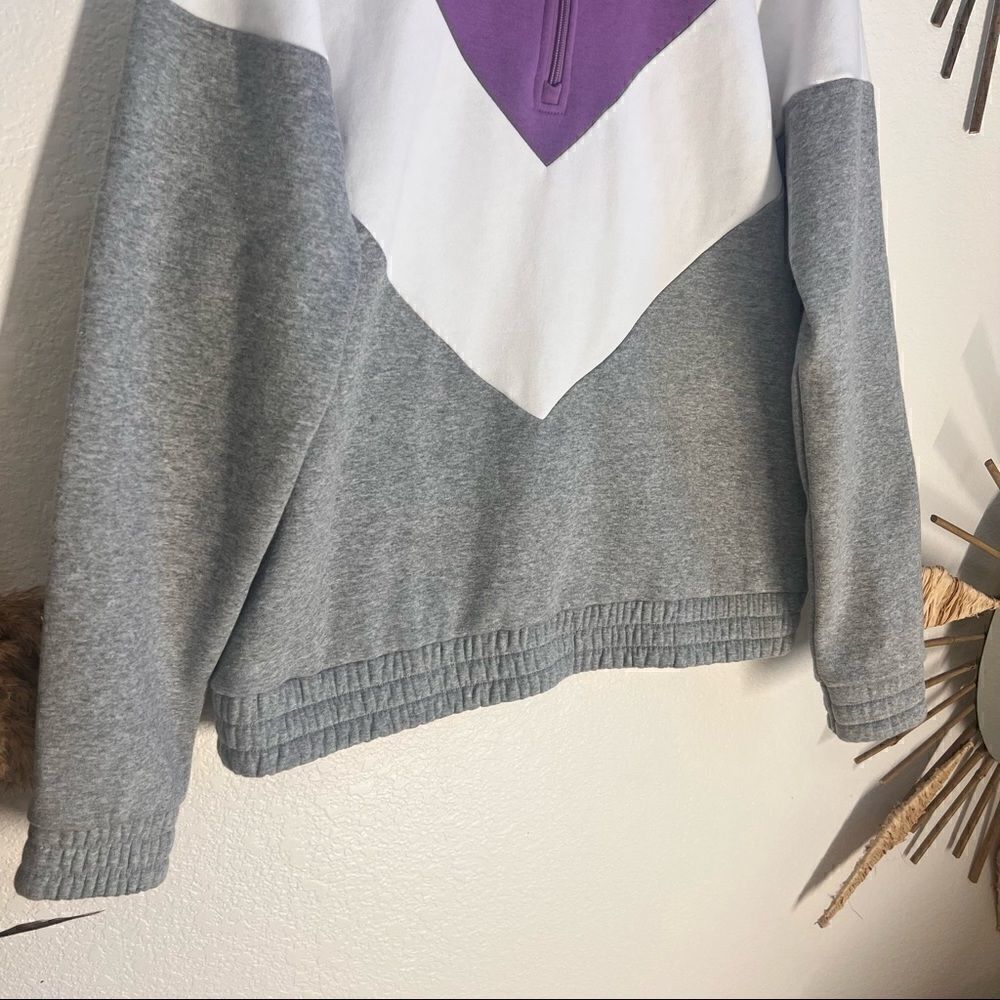 FILA Womens 1/4 Zip Pullover Color block chevron Pattern Lavender White Gray XL - Picture 7 of 11